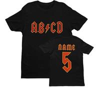 Galaxy Tees Unisex Kids Personalised AB-CD in Rock Font T Shirt with Any Name and Any Number On Back (UK, Age, 3 Years, 4 Years, Regular, Black)