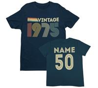 Galaxy Tees Vintage 1975 Personalised 50th Birthday T-Shirt for 2025, Custom Name Gift Idea Midnight Navy Blue/S