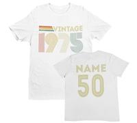 Galaxy Tees Vintage 1975 Personalised 50th Birthday T-Shirt for 2025, Custom Name Gift Idea White/L