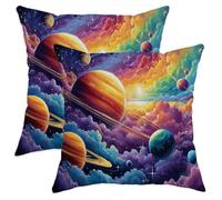 Galaxy Throw Pillow Covers Set of 2, Colorful Space Nebulae Decorative Cushion Cases, Sci-Fi Home Decor for Sofa Couch Bed, Gift for Space Lovers 18x18 Inch