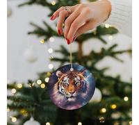 Galaxy Tiger Ceramic Christmas Ornaments - 2.8 Inch Rustic Round Xma Tree Decor with Hanging String, Personalized Vintage Double-Sided Holiday Party Decorations for Xmas Gifts