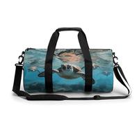 Galaxy Tiger Gym Bag Small Travel Duffle Bag with Compartment Carry On Weekender Bag for Women Men, Sea Turtle, 17.7in/9in/9in