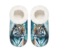 Galaxy Tiger Pattern House Slippers for Women Men, Memory Foam House Shoes Comfy Anti-Slip Slipper Socks for Indoor Bedroom, Sizes 5-6