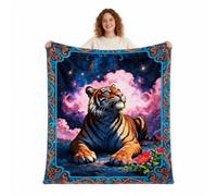 Galaxy Tiger Throw Blanket, Wildlife Animal Print Soft Flannel Blanket, Farm Forest Decor Sofa Bed Cover Unique Gift for Animal Lovers