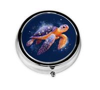 Galaxy Turtle Small Pill Box 3 Compartment Portable Pill Box for Purse Pocket Sea Animal Mini Medicine Organiser for Daily Vitamin Fish Oil Storage