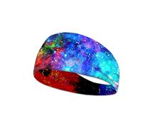 Galaxy Unisex Stretchy Headband for Women Adult Outdoor, Starry Sky Sports Sweat Band Colorful Stars Hair Bands Bandana for Men Blue Red