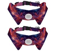 Galaxy Universe Planet Paws Dog Cat Collar, 2 Pcs Bow Tie Dog Collars with Plastic Buckle, Pet Bowtie for Girls Boys Small Medium Cat Puppy Kittern
