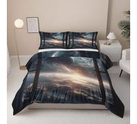 Galaxy Universe Scene Duvet Cover Set Junior, Cosmic Planet Quilt Cover with Zipper, Starry Sky Junior Reversible xxx Comforter Cover, Soft Microfiber Space Window View Bedding 120 x 150 cm