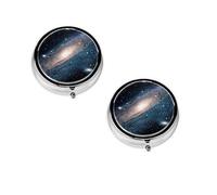 (Galaxy Universe Stars) Round Pill Box with 3 Compartment Small Pill Organizer Portable Pill Case Vitamin Containers, Travel Essentials 4.6x4.6x1.8 cm