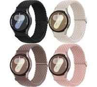Galaxy Watch 7/6/5/4/FE Strap 40mm 44mm,Braided Band for Samsung Galaxy Watch 4/6 Classic Straps 47mm 43mm 46mm 42mm/5 pro 45mm Women/Men,One Click No Gap Stretchy Elastic Nylon Sport Loop,4 Pack