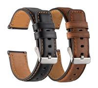 Galaxy Watch 7 Bands 2 Packs, Compatible with Samsung Galaxy Watch 7 40mm / 44mm Band, 20mm Genuine Leather Quick Release Women Men's Watch Band (Black+Brown)