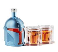 Galaxy Whiskey Decanter Set for Men, 34 Oz Decanter with Two Glasses, Handmade Glass Decanter Set with Unique Helmet Design, Gift for Men, Dad, Cool Drinking Accessories for Home Bar (B-Blue)