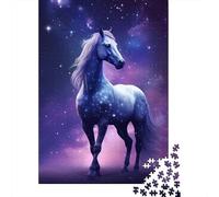 Galaxy White Horse 1000 Piece Jigsaw Puzzle Paper for Adults Starry Dream Scene Jigsaw Puzzle for Family Relaxation Focus Home Decor Gift 52x38cm/1000pcs
