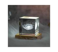 (Galaxy with LED Base, 6x6x6cm) 3D Moon Solar Galaxy System Model Paperweight - Laser Etched Crystal Glass Cube, LED Night Light, Desktop Room Decor, Creative Gifts