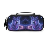Galaxy Wolf Pencil Case with Handle, Large Capacity PU Leather Pencil Bag Office Organizer, Portable Cosmetic Bag for Travel, Home