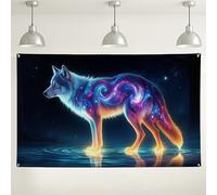 Galaxy Wolf Wall Backdrop, Colorful Cosmic Art Party Decorations, Night Sky Photography Background for Events, Home Decor 71x43 Inch