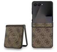 Galaxy Z Flip7 Guess MagSafe Case Pattern Faux Leather Brown Logo Gold