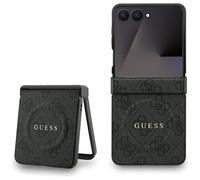 Galaxy Z Flip7 Guess MagSafe Case Pattern Faux Leather Gray Logo Gold
