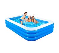 GALAXYER Inflatable Paddling Pool, 3 Rings Large Rectangular Family Swimming Center for Kids Toddlers Adult, Indoor Outdoor Garden Swimming Pool, 205 × 125 × 50 CM