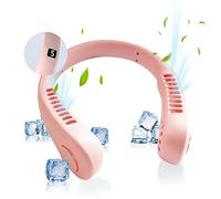 GALAXYER Neck Fan with Screen Display and 5 Speeds Levels, Pink USB Rechargeable Bladeless Cooling Fan, Quiet Neck Cooler Personal Hanging Fan for Indoor Outdoor Travel Sports