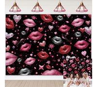 Galentine's Day Backdrop Red Lip Love Background for Photograohy Pink diamond Lips Print Heart Banner Woman Birthday Valentine Day Galentines Day Party Decoration Photo Booth Props (7x5FT)