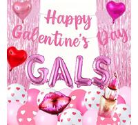 Galentines Day Party Decorations,Include Glitter Happy Galentine’s Day Banner,Red Lips Lipstick Heart Foil Balloons for Girls Ladies Galentines Day Party Decorations.