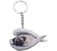 Galepromot 1Pc Gray Acrylic Cute Dog Sleeping Angel Key Chains Animal Keychain Women's Keyrings and Keychains Accessories for Women Girls Female Holder Car Key Kids Gift(Pug), Grey, One Size