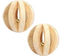 Galepromot 2Pcs Wood Color Natural Wood Dumbells Unicycle Bell Roller Pet Chew Toy for Guinea Pigs Rat Rabbits,Guinea Pig Toys Boredom,Small Animals Will be Very Happy Toys(No Bark Watermelon Ball)