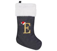 GALER 20 Inches Christmas Stocking, Personalised Christmas Stockings with Letters, Soft Initial Xmas Stocking Large Monogram Xmas Stockings Gold Name Gift for Holiday (E)