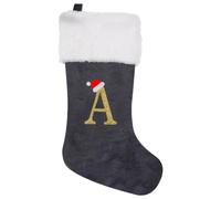 GALER 20 Inches Christmas Stocking, Personalised Christmas Stockings with Letters, Soft Initial Xmas Stocking Large Monogram Xmas Stockings Gold Name Gift for Holiday (A)