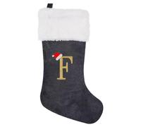 GALER 20 Inches Christmas Stocking, Personalised Christmas Stockings with Letters, Soft Initial Xmas Stocking Large Monogram Xmas Stockings Gold Name Gift for Holiday (F)