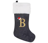 GALER 20 Inches Christmas Stocking, Personalised Christmas Stockings with Letters, Soft Initial Xmas Stocking Large Monogram Xmas Stockings Gold Name Gift for Holiday (B)