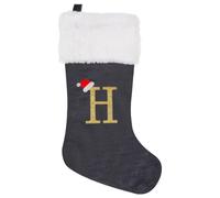 GALER 20 Inches Christmas Stocking, Personalised Christmas Stockings with Letters, Soft Initial Xmas Stocking Large Monogram Xmas Stockings Gold Name Gift for Holiday (H)