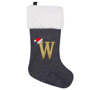 GALER 20 Inches Christmas Stocking, Personalised Christmas Stockings with Letters, Soft Initial Xmas Stocking Large Monogram Xmas Stockings Gold Name Gift for Holiday (W)