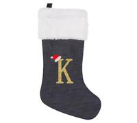 GALER 20 Inches Christmas Stocking, Personalised Christmas Stockings with Letters, Soft Initial Xmas Stocking Large Monogram Xmas Stockings Gold Name Gift for Holiday (K)