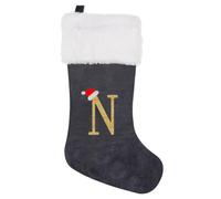 GALER 20 Inches Christmas Stocking, Personalised Christmas Stockings with Letters, Soft Initial Xmas Stocking Large Monogram Xmas Stockings Gold Name Gift for Holiday (N)
