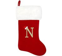 GALER 20 Inches Christmas Stocking, Personalised Christmas Stockings with Letters, Super Soft Initial Xmas Stocking Large Monogram Xmas Stockings Red Names Gift for Holiday (N)