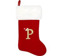 GALER 20 Inches Christmas Stocking, Personalised Christmas Stockings with Letters, Super Soft Initial Xmas Stocking Large Monogram Xmas Stockings Red Names Gift for Holiday (P)