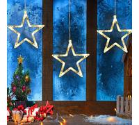 GALER 3PCS Christmas Window Lights, Hanging Christmas Decorations Window Lights with Suction Cups, Battery Operated Xmas Decorations Fairy Light for Indoor Outdoor Wedding Party Bedroom (Star)