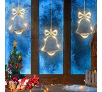 GALER 3PCS Christmas Window Lights, Hanging Christmas Decorations Window Lights with Suction Cups, Battery Operated Xmas Decorations Fairy Light for Indoor Outdoor Wedding Party Bedroom (Bell)