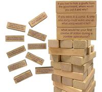 GALER 54 PCS Ice Breaker Questions Tumbling Tower Game, Wooden Tower Stacking Brick Game, Tumbling Tower Block Set with Questions Building Game for Party (B)