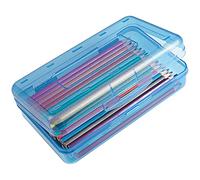 GALER Colored Plastic Pencil Box, Large Capacity Pencil Case, Pencil Boxs for Kids Adults, Hard Crayon Box Storage with Snap-Tight Lid for School Office Supplies - Blue