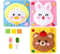 GALER DIY Embroidery Doll Set for Children, Sewing Arts and Crafts Kit, Easy to Do Cartoon Animal Sewing Projects Yarn Board, Felt Animals Stickers Hands On Activities for Kids (3PCS B)
