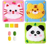 GALER DIY Embroidery Doll Set for Children, Sewing Arts and Crafts Kit, Easy to Do Cartoon Animal Sewing Projects Yarn Board, Felt Animals Stickers Hands On Activities for Kids (3PCS A)