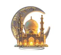 GALER Ramadan Decorations for Home, Acrylic Crescent and White Palace Design Ramadan Table Decor, 2D Spray-Painted Acrylic Desktop Ornament for Ramadan Eid Gifts (B)
