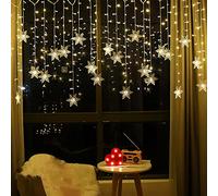 GALER Snowflake Christmas Window Lights, 3.5m LED Christmas Curtain String Lights, Battery Powered Garland Ramadan Decorations for Home, Xmas, Wedding, Party, Terrace, Ramadan, Eid, Lawn (Warm White)