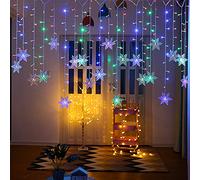 GALER Snowflake Christmas Window Lights, 3.5m LED Christmas Curtain String Lights, Battery Powered Garland Ramadan Decorations for Home, Xmas, Wedding, Party, Terrace, Ramadan, Eid, Lawn (Multicolor)