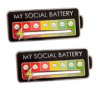 GALER Social Battery Pin, 2PCS My Social Battery Slider Pin for Women Men, Funny Battery Enamel Pin Aesthetic Lapel Pin, Creative Interactive Mood Pins Badges for 7 Days (Black)