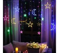 GALER Star Moon Christmas Window Lights, 3.5m LED Christmas Curtain String Lights, Battery Powered Garland Ramadan Decorations for Home, Xmas, Wedding, Party, Terrace, Ramadan, Eid, Lawn (Multicolor)