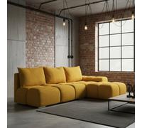 Galeria Corner Sofa Bed With Storage Right Hand Mustard